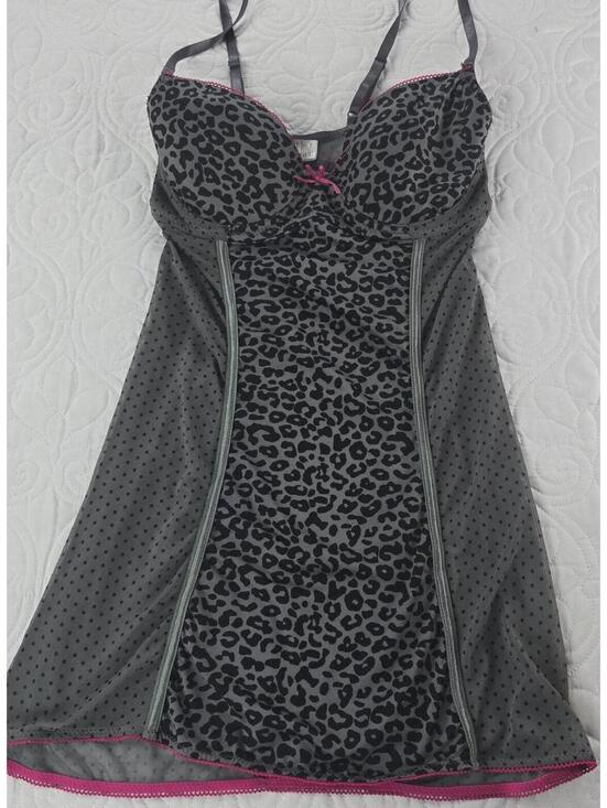 Rampage Other - Y2k Rampage gray Leopard Print Chemise Babydoll lingerie Large Junior